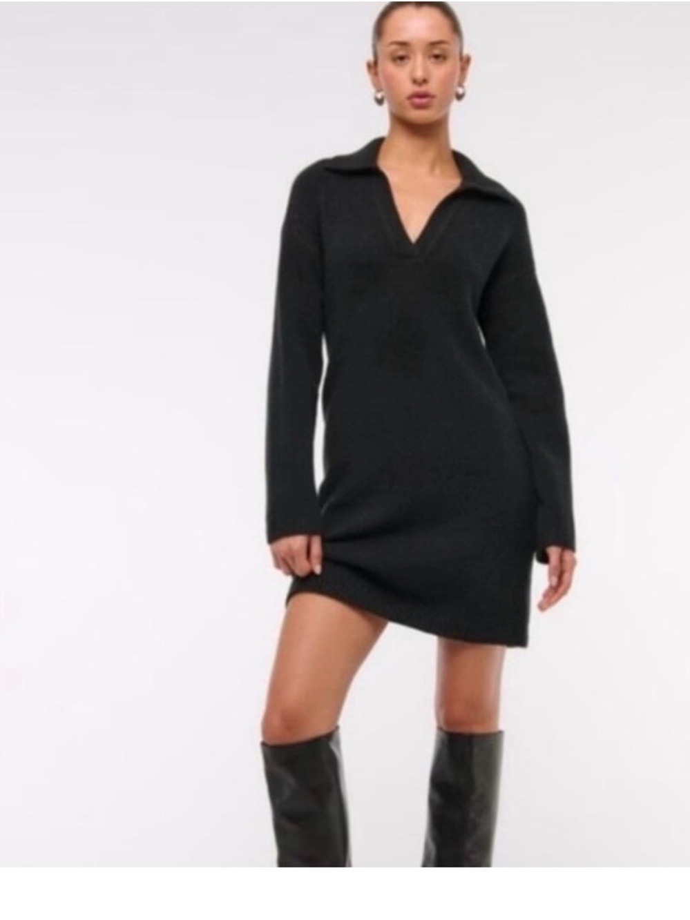 XXL Petite Abercrombie & Fitch Black Collared V-Neck Mini Sweater Dress
